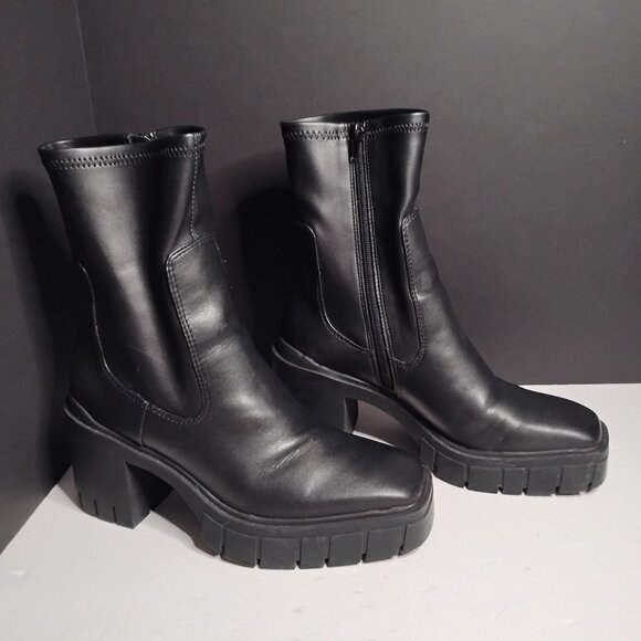 Aldo Platform Chunky Block Heel Ankle Boots Women's Size 10 Black Leather - Picture 5 of 14